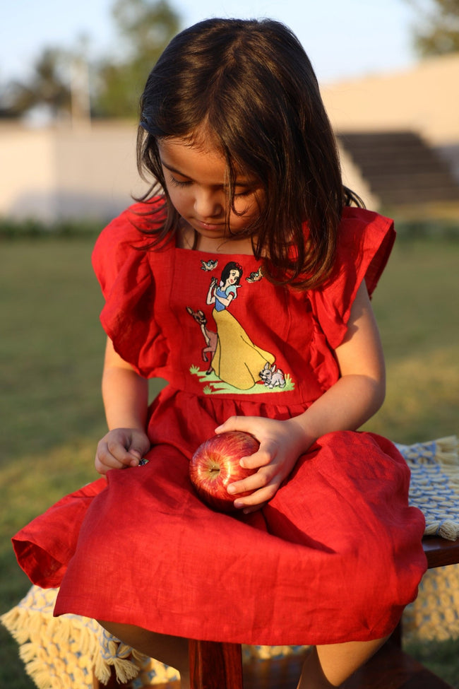 Snow White's Garden Pure Linen Dress - Funny Bones Clothings
