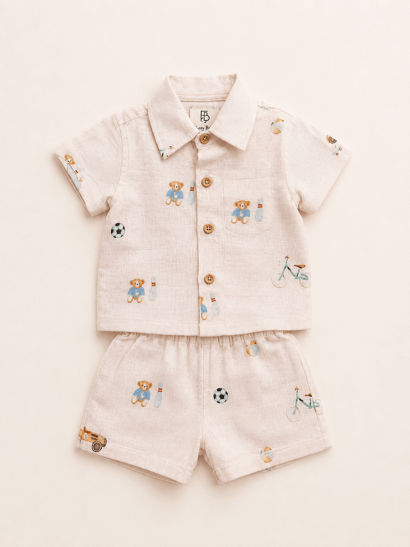 Soccer and Bowling Print Pure Bamboo Muslin Cotton Coord Set - Funny Bones Clothings