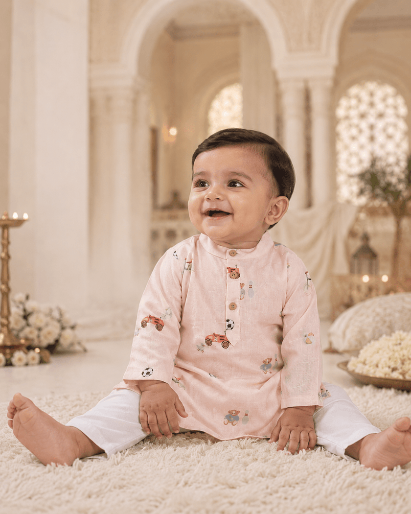 Soccer and Bowling Print Pure Bamboo Muslin Cotton Kurta Pajama Set - Funny Bones Clothings