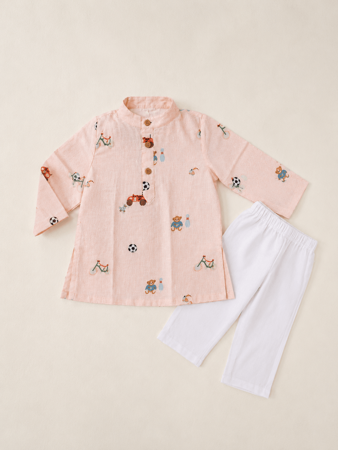 Soccer and Bowling Print Pure Bamboo Muslin Cotton Kurta Pajama Set - Funny Bones Clothings