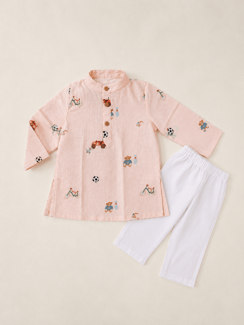 Soccer and Bowling Print Pure Bamboo Muslin Cotton Kurta Pajama Set - Funny Bones Clothings