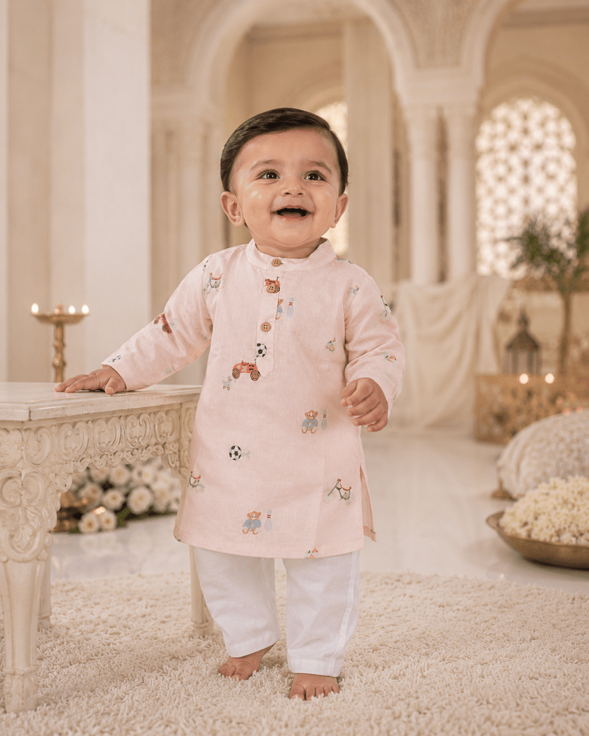 Soccer and Bowling Print Pure Bamboo Muslin Cotton Kurta Pajama Set - Funny Bones Clothings