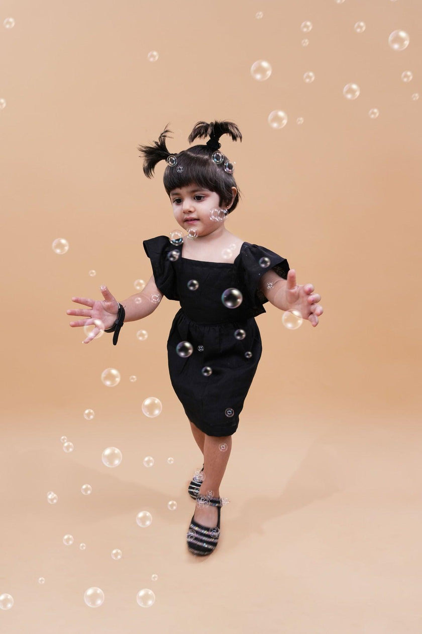 Solid Black above knee Length Dress - Funny Bones Clothings