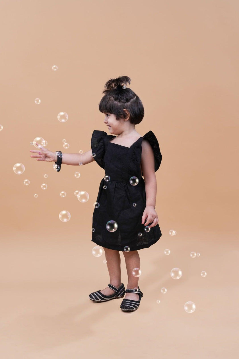 Solid Black above knee Length Dress - Funny Bones Clothings