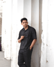 Solid Colour Pure Linen Co-ord Sets - Black - Funny Bones Clothings