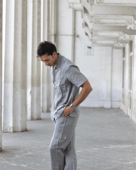 Solid Colour Pure Linen Co-ord Sets - Light Grey - Funny Bones Clothings