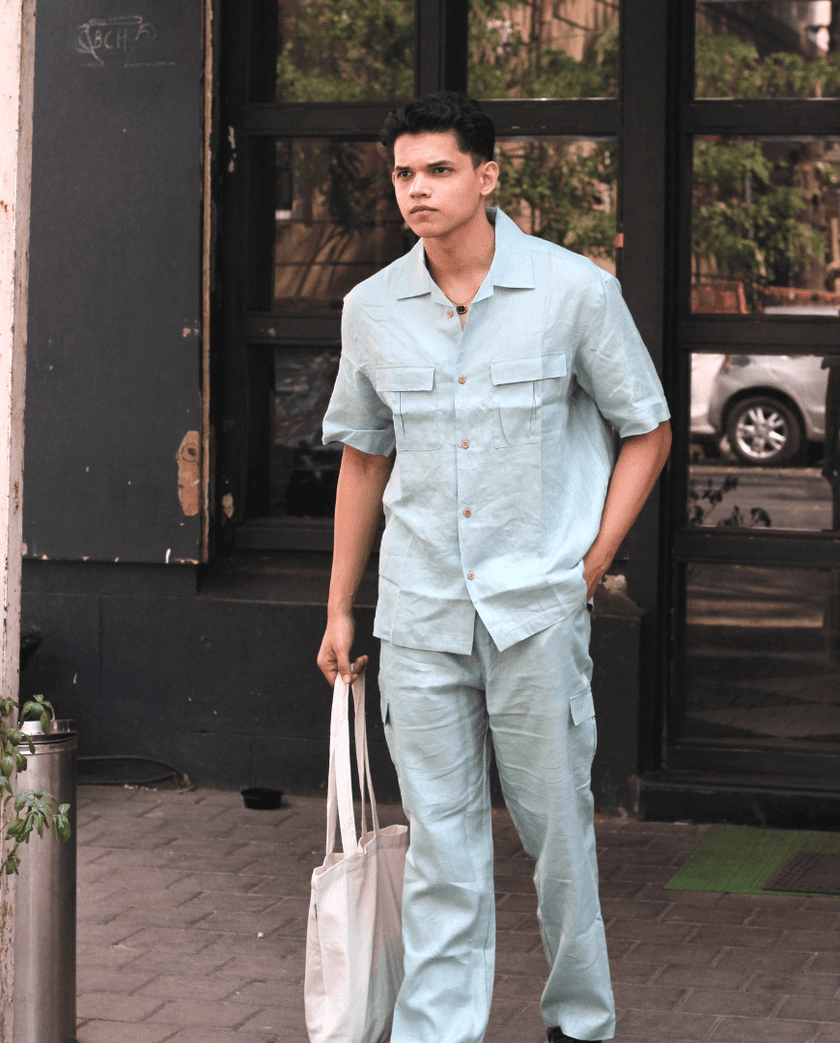 Solid Colour Pure Linen Co-ord Sets - Sea Green - Funny Bones Clothings