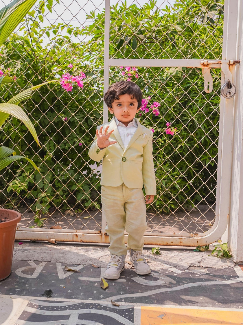 Solid Green Pure Linen Blazer Set - Funny Bones Clothings