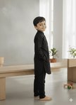 Solid Metallic Black Pure Cotton Pathani Set - Funny Bones Clothings