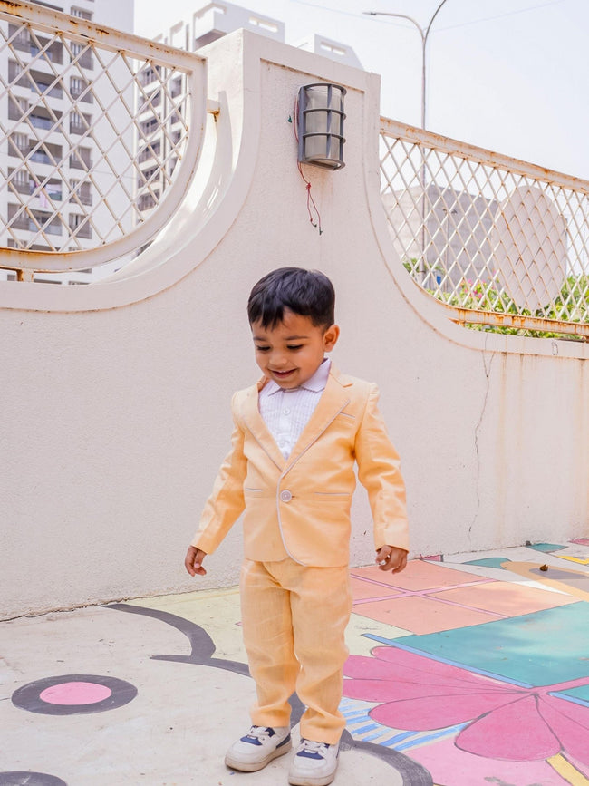 Solid Peach Pure Linen Blazer Set - Funny Bones Clothings