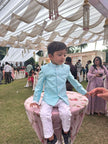 Solid Sky Blue Pure Linen Bandgala Blazer with White Kurta Pajama Set - Funny Bones Clothings