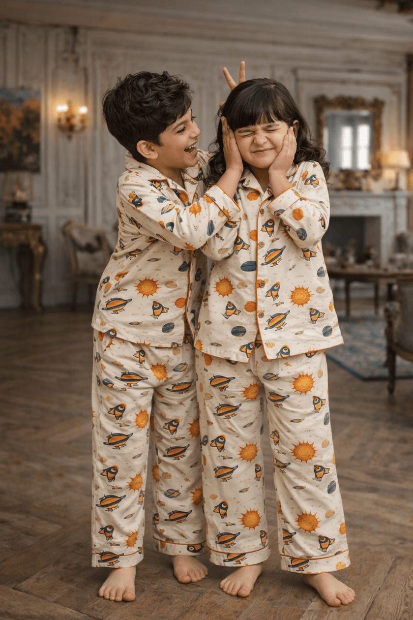 Space and Planets Premium Italian Cotton Night Suit - Funny Bones Clothings