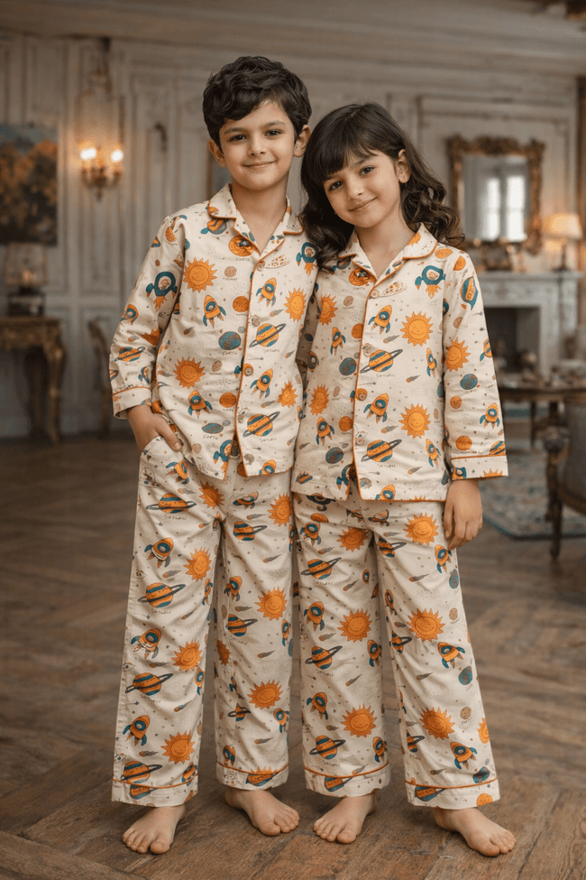 Space and Planets Premium Italian Cotton Night Suit - Funny Bones Clothings