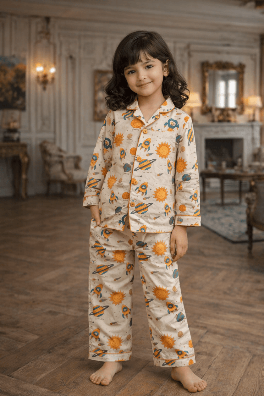 Space and Planets Premium Italian Cotton Night Suit - Funny Bones Clothings