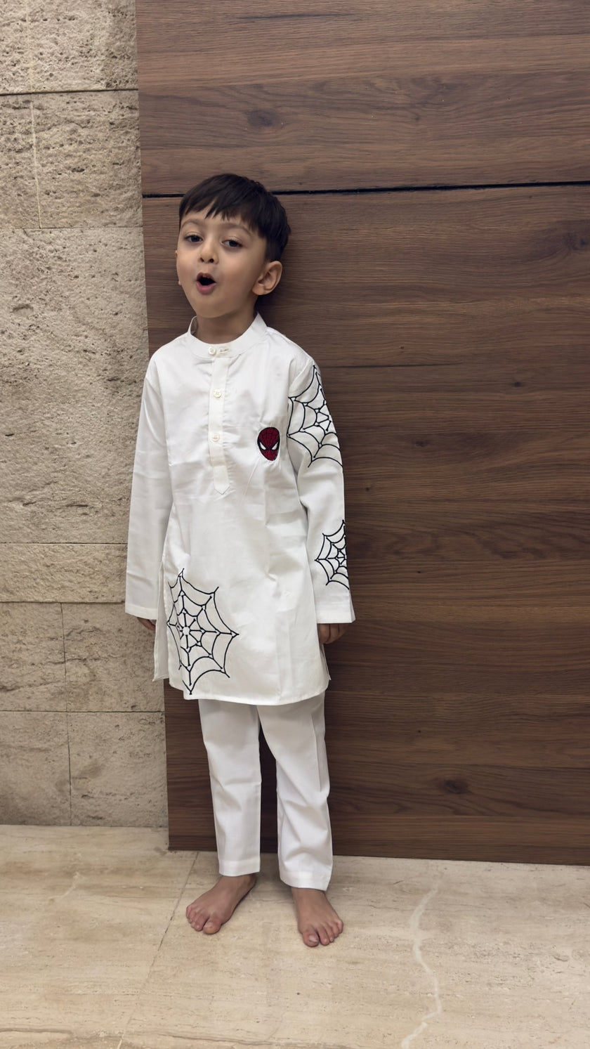 Spiderman Themed Pure Cotton Kurta Pajama Set - Funny Bones Clothings