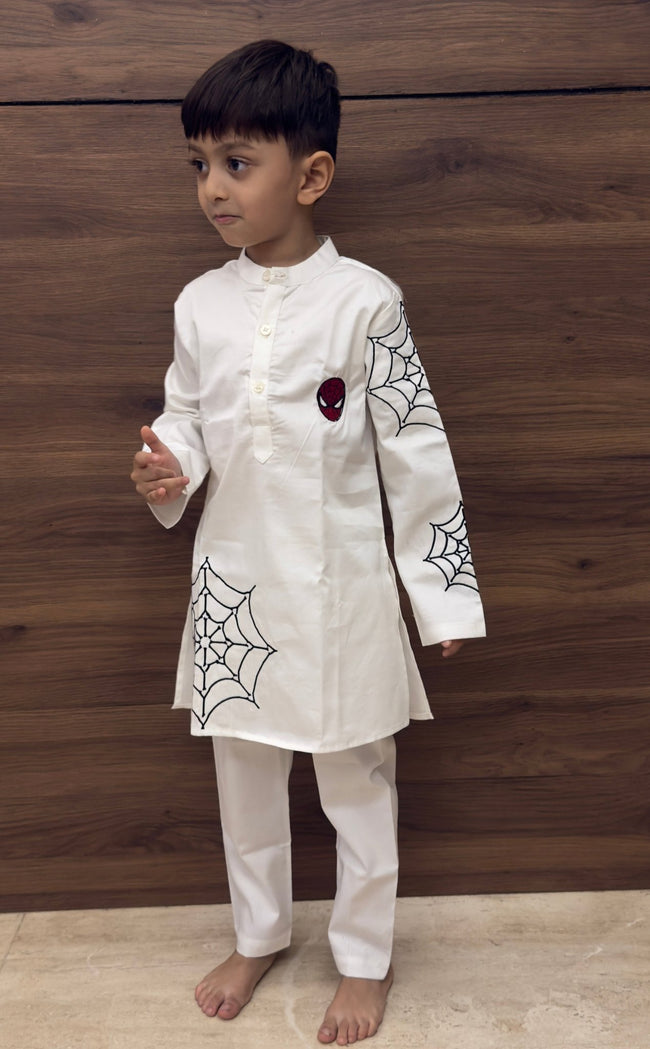 Spiderman Themed Pure Cotton Kurta Pajama Set - Funny Bones Clothings