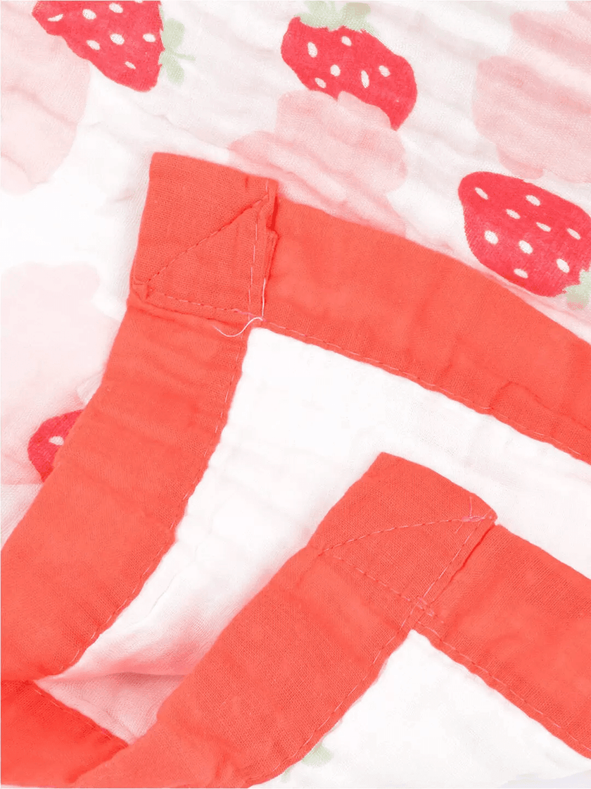 Strawberry Print 100% Soft Cotton Muslin Blanket (Pack of 1) - Funny Bones Clothings