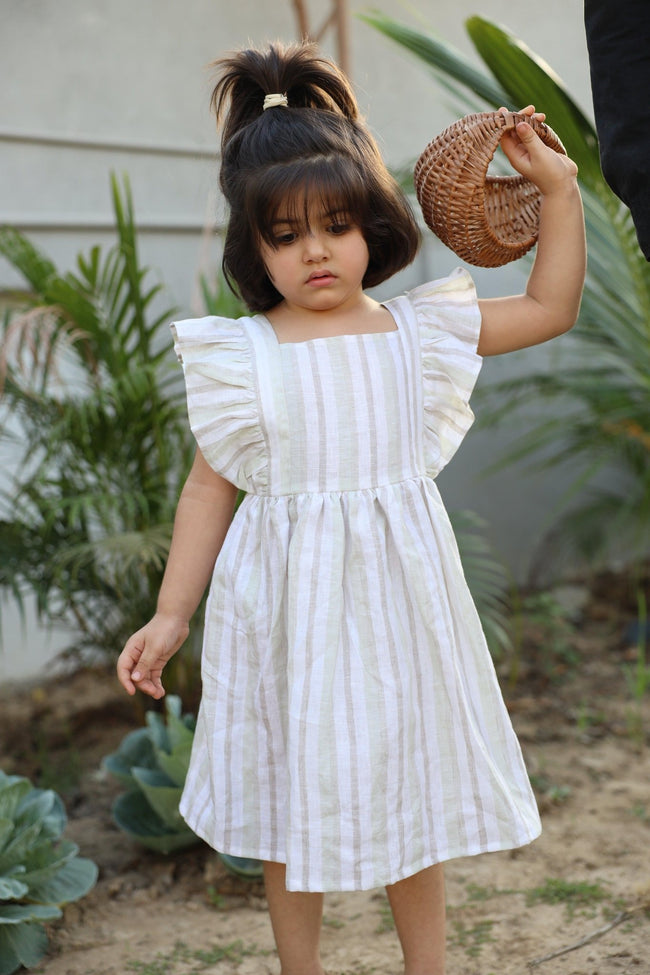 Striped Pure Linen Dress - Funny Bones Clothings