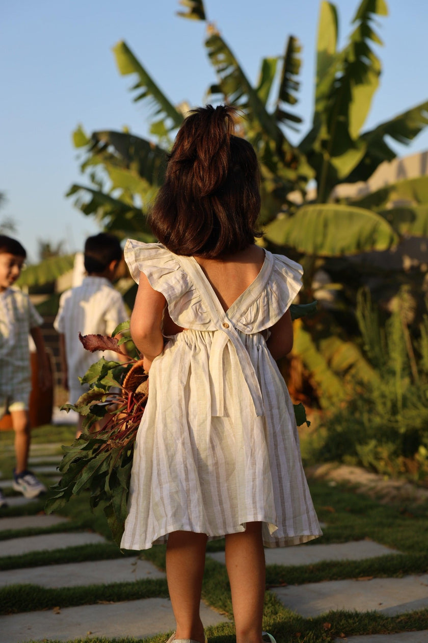 Striped Pure Linen Dress - Funny Bones Clothings