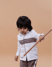Striped Style White Brown Color Pure Linen Shirt - Funny Bones Clothings