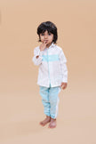 Striped Style White Sky Blue Color Pure Linen Shirt - Funny Bones Clothings