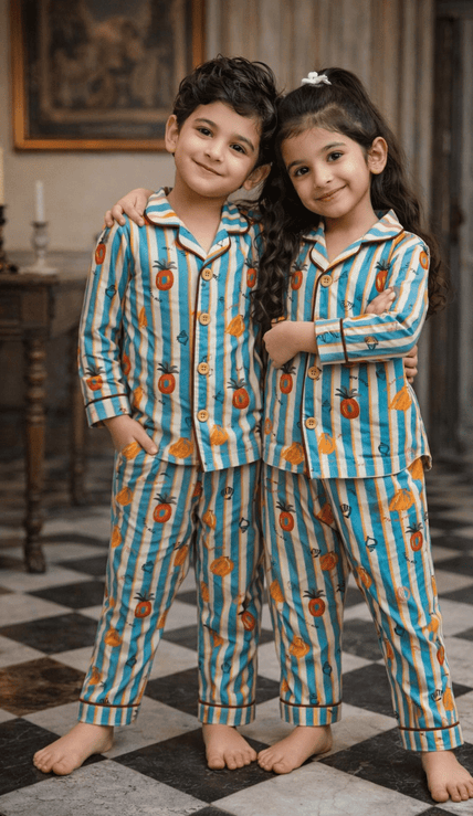 Stripes and Citrus Premium Italian Cotton Night Suit - Funny Bones Clothings