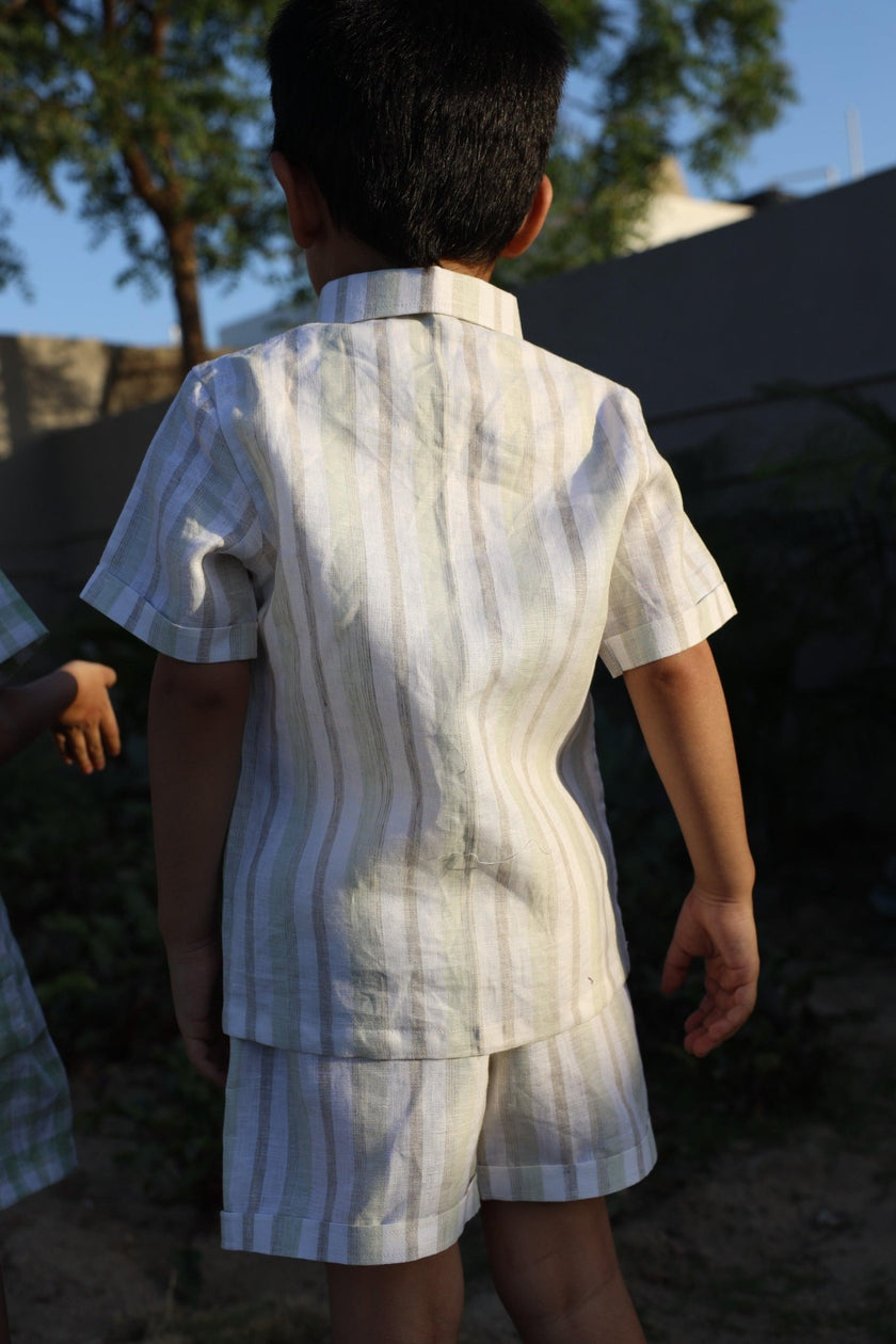 Stripes & Croc Charm Pure Linen Coord - Funny Bones Clothings