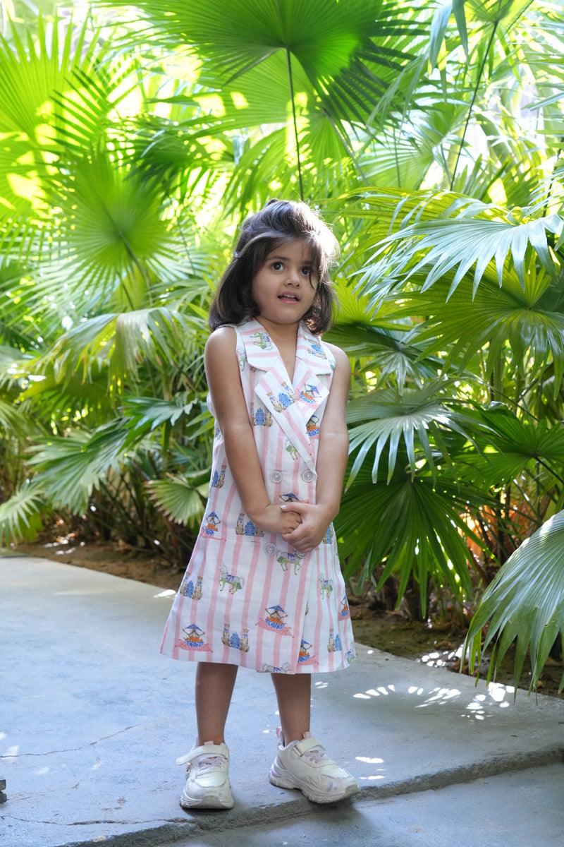 Sultan Tapestary Printed Pure Linen Blazer Dress - Funny Bones Clothings