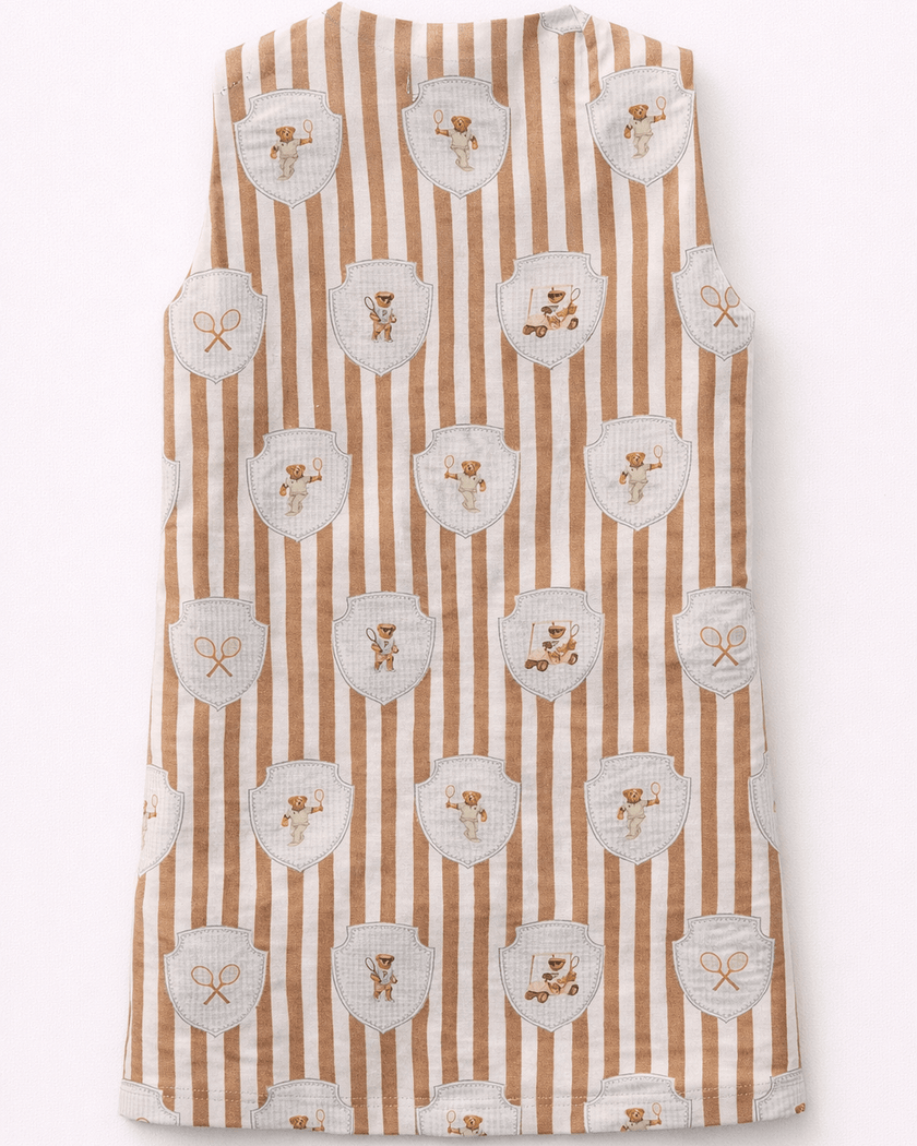 Teddy & Tennis Striped Print Premium Linen Dress - Funny Bones Clothings
