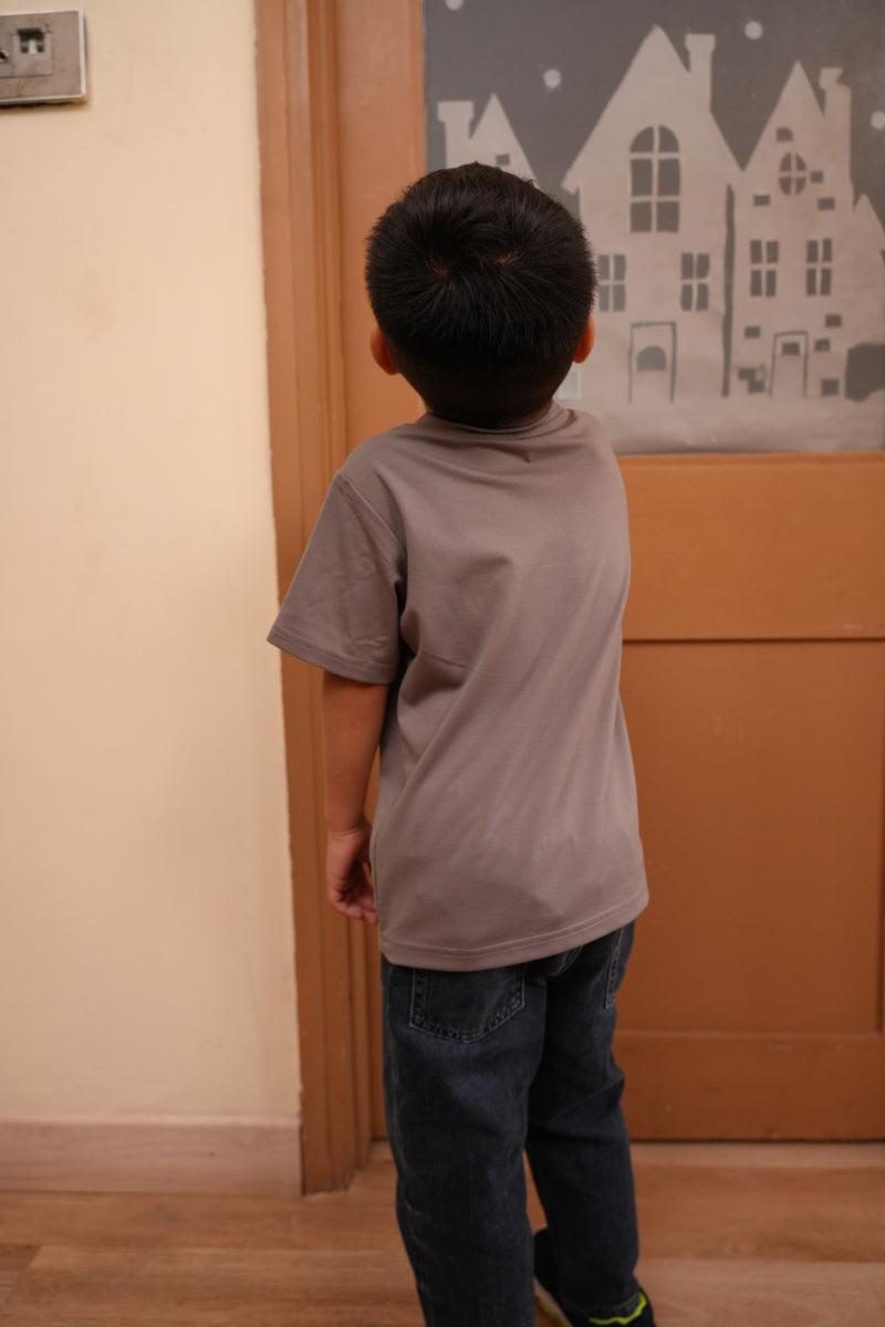 Tencel™ Fabric Dino Walking in Forest Themed Embroidered Half Sleeves T-Shirt - Funny Bones Clothings