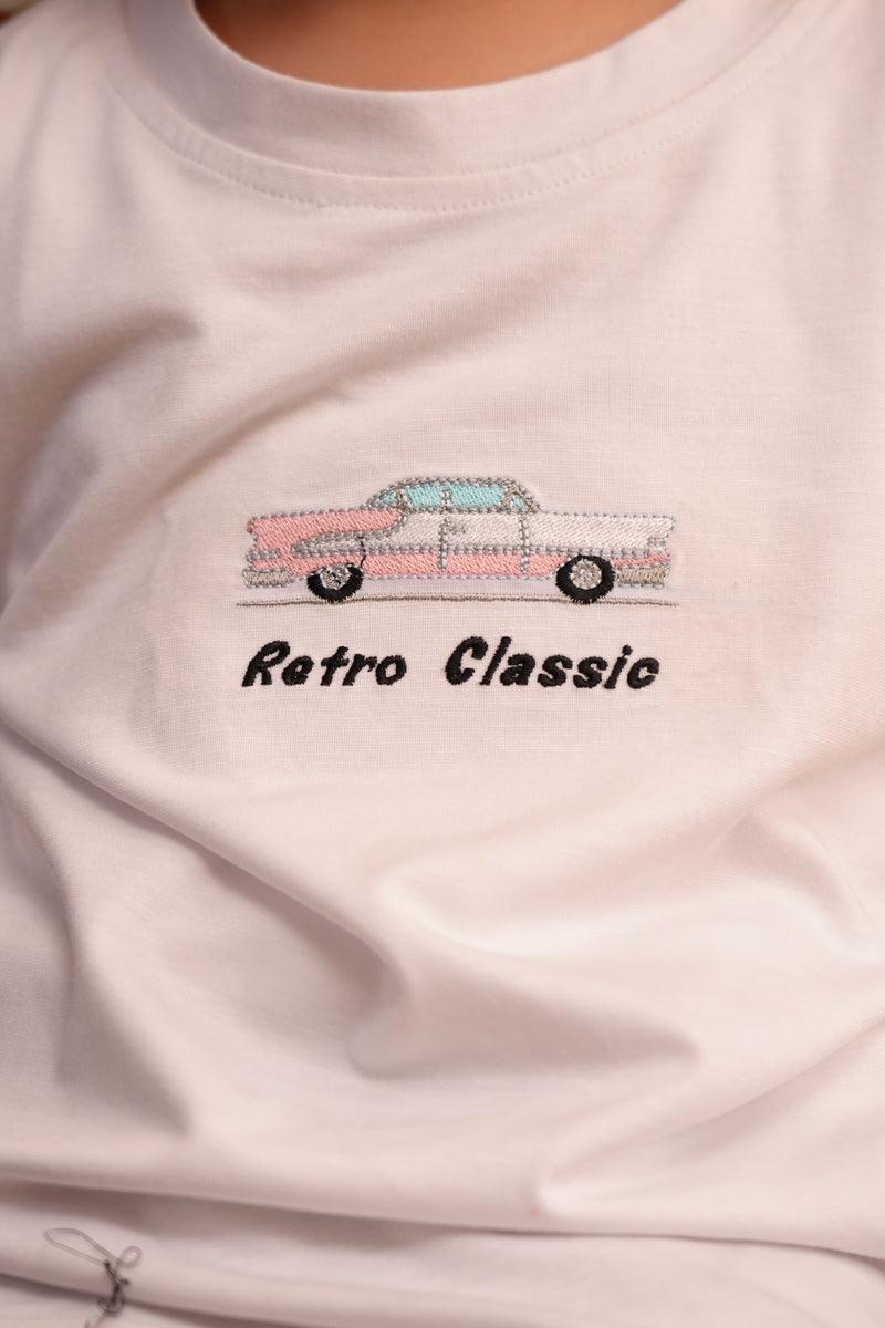 Tencel™ Fabric The Vintage Car Inspired Embroidered Half Sleeves T-Shirt - Funny Bones Clothings