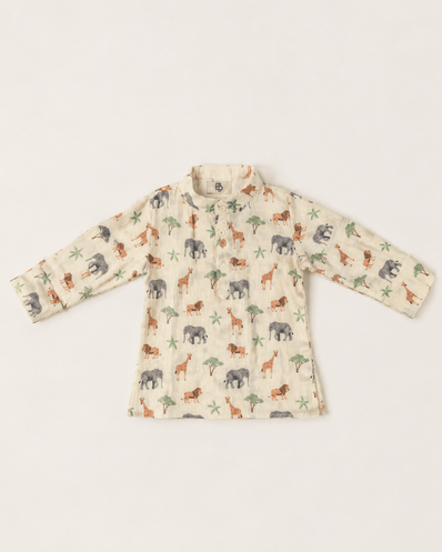 The African Animals Print Pure Bamboo Muslin Cotton Kurta Pajama Set - Funny Bones Clothings