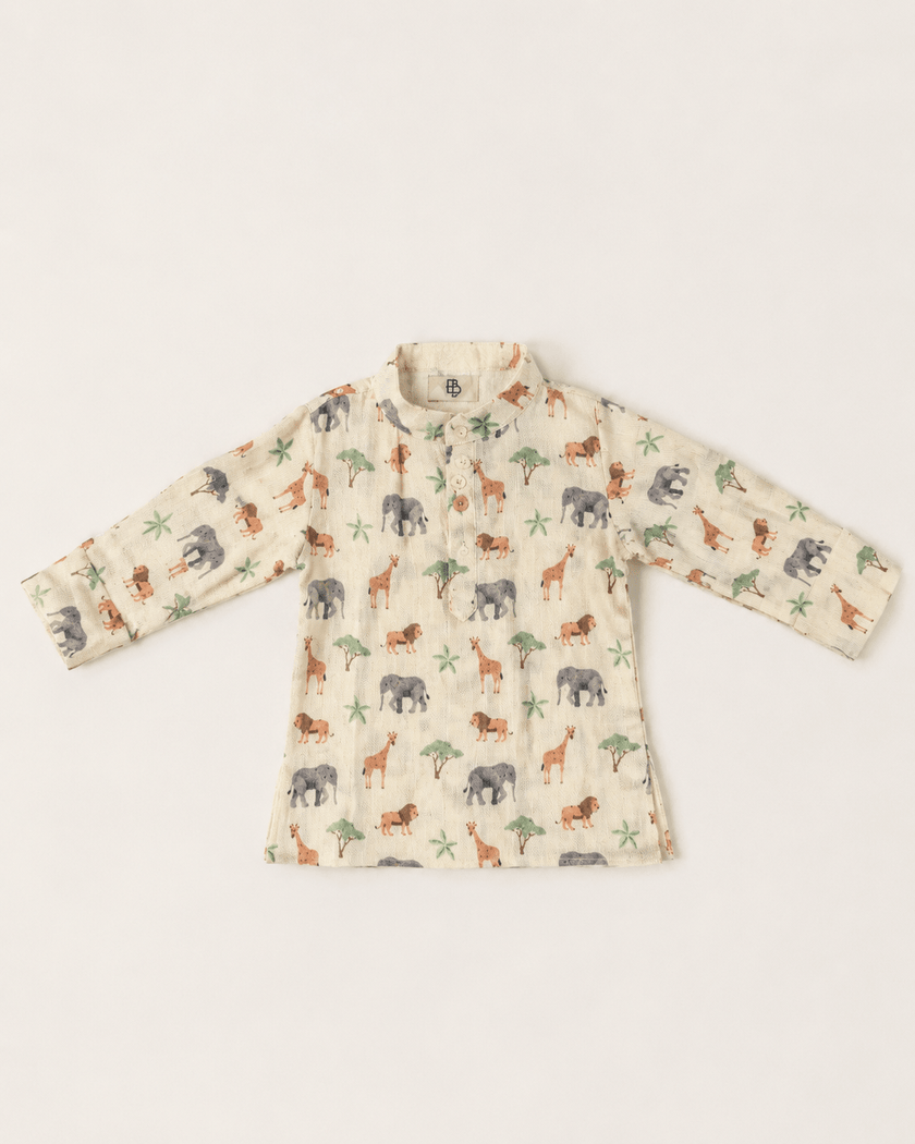The African Animals Print Pure Bamboo Muslin Cotton Kurta Pajama Set - Funny Bones Clothings