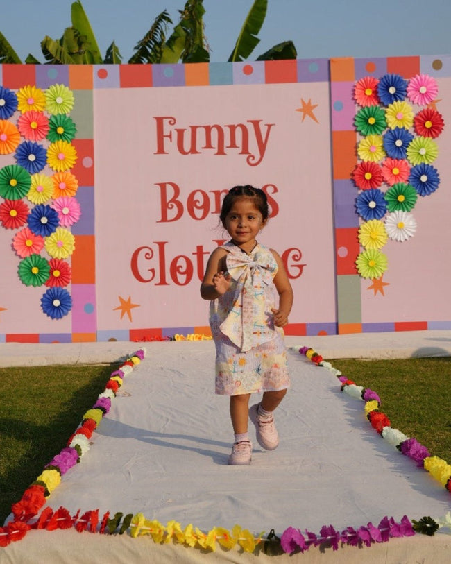 The Dreamy Sea Life Print Premium Linen Dress With Rosette - Funny Bones Clothings