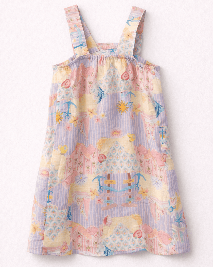 The Dreamy Sea Life Print Premium Linen Dress With Rosette - Funny Bones Clothings