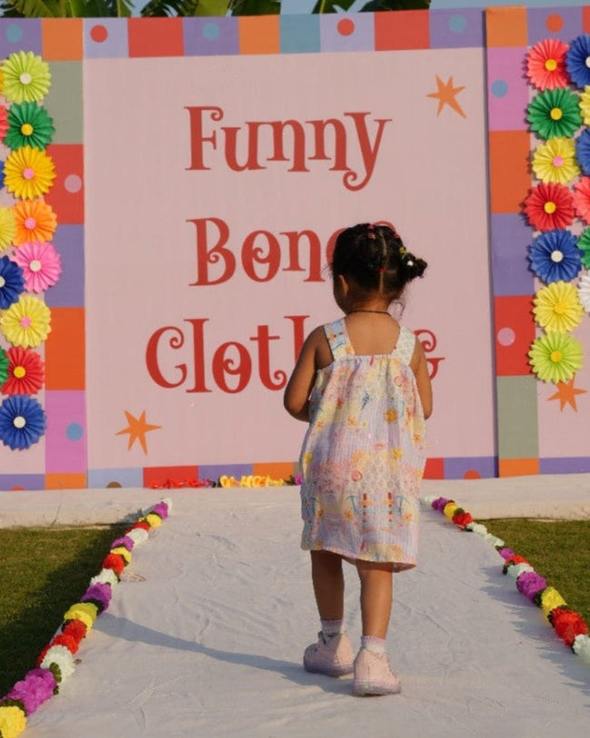 The Dreamy Sea Life Print Premium Linen Dress With Rosette - Funny Bones Clothings