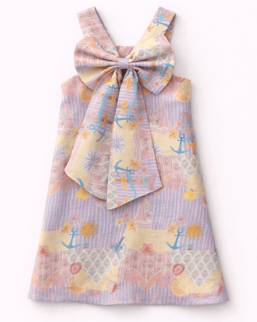 The Dreamy Sea Life Print Premium Linen Dress With Rosette - Funny Bones Clothings