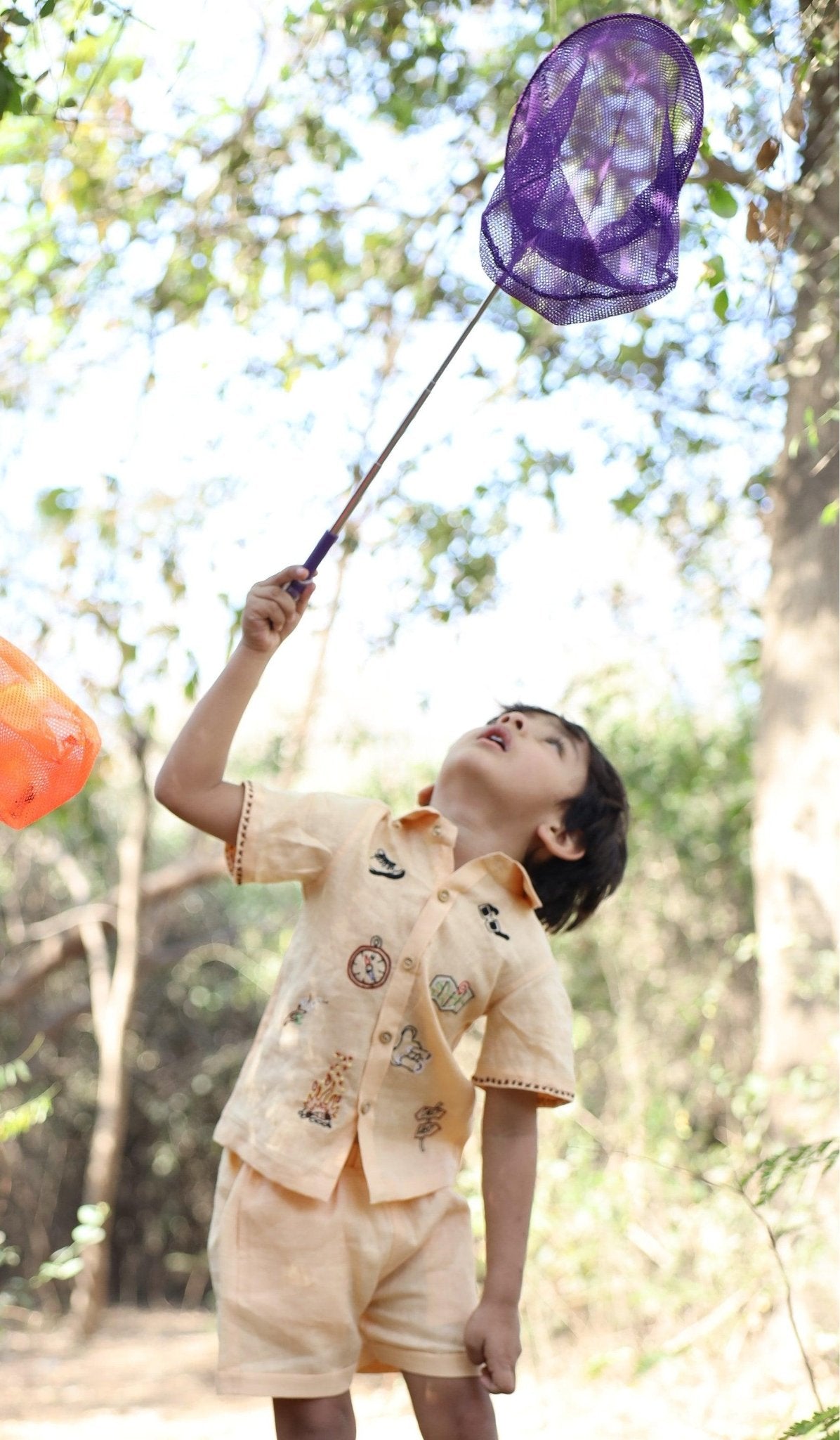 The Gilded Trails And Tent inspired Pure Linen Handwork Unisex Coord Set - Peach - Funny Bones Clothings