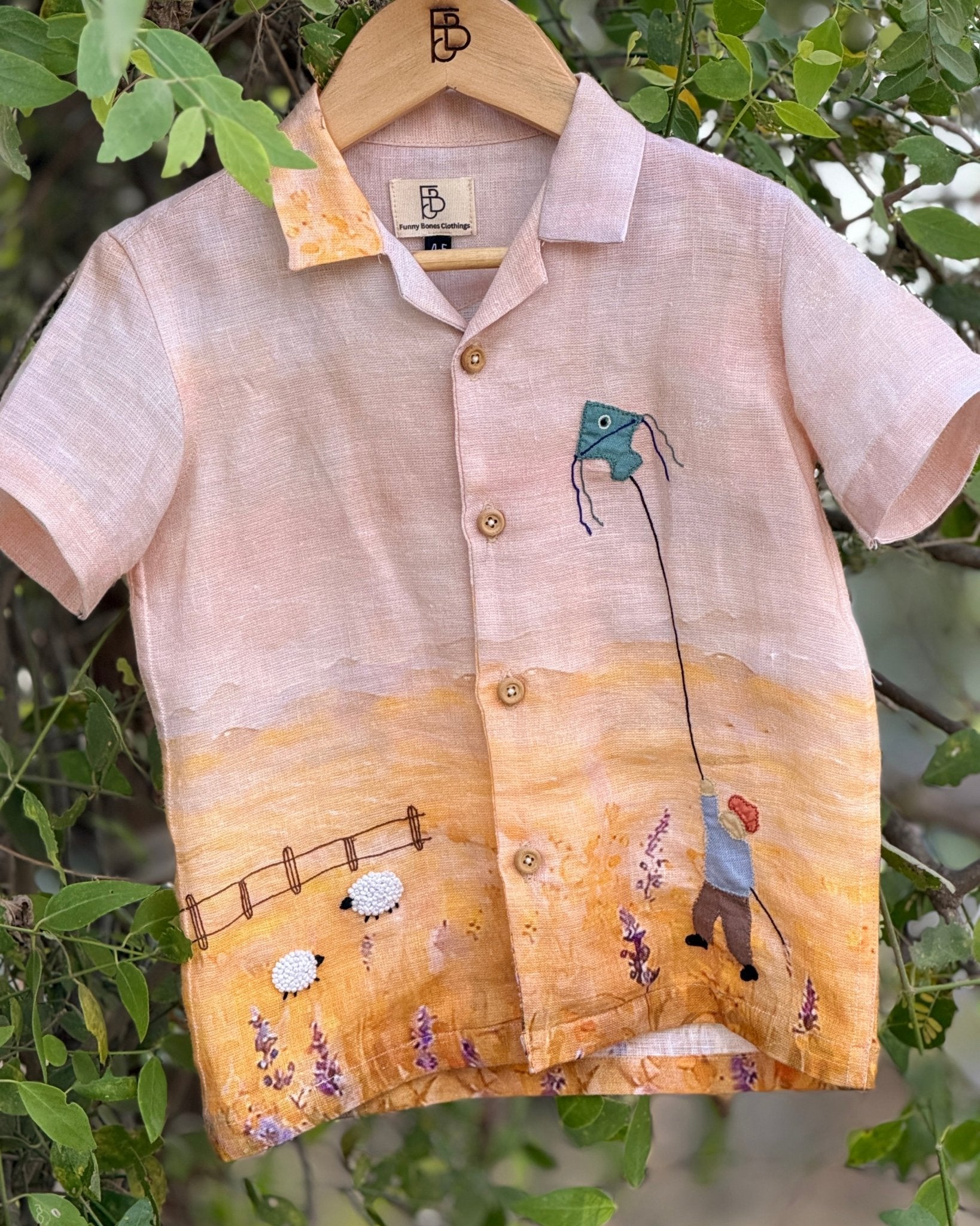 The Grassland Dusk Handwork Printed Pure Linen Coord Set - Funny Bones Clothings