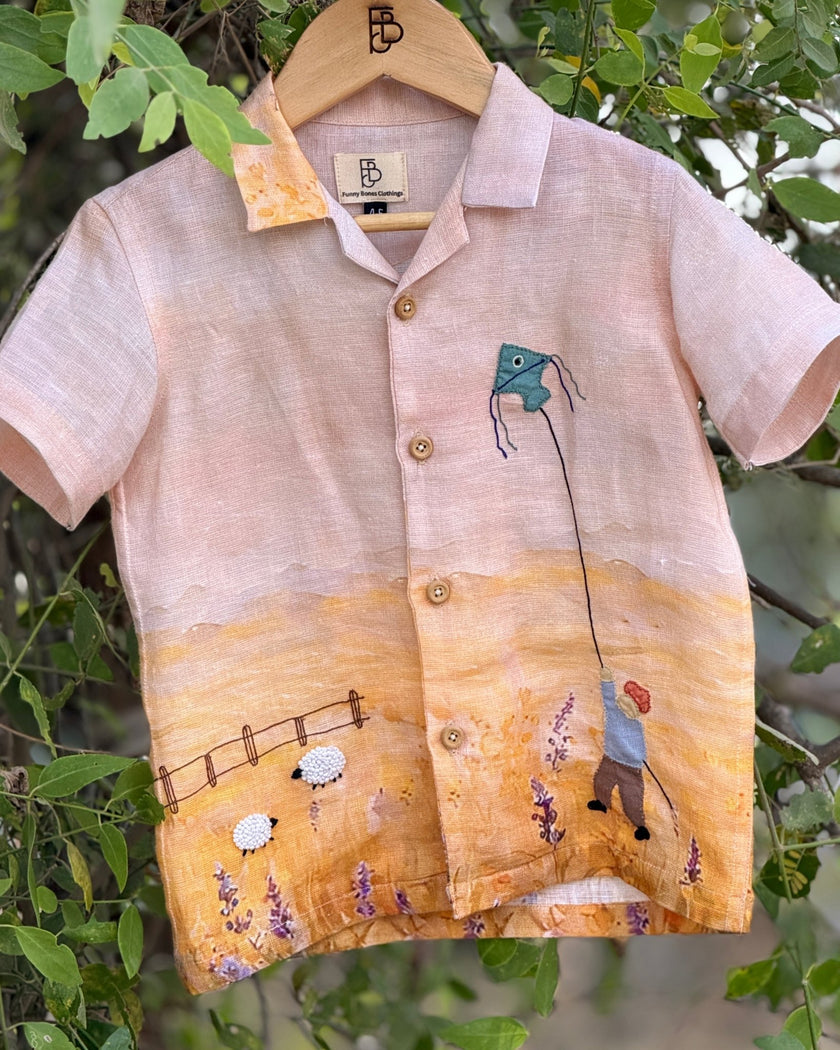 The Grassland Dusk Handwork Printed Pure Linen Coord Set - Funny Bones Clothings