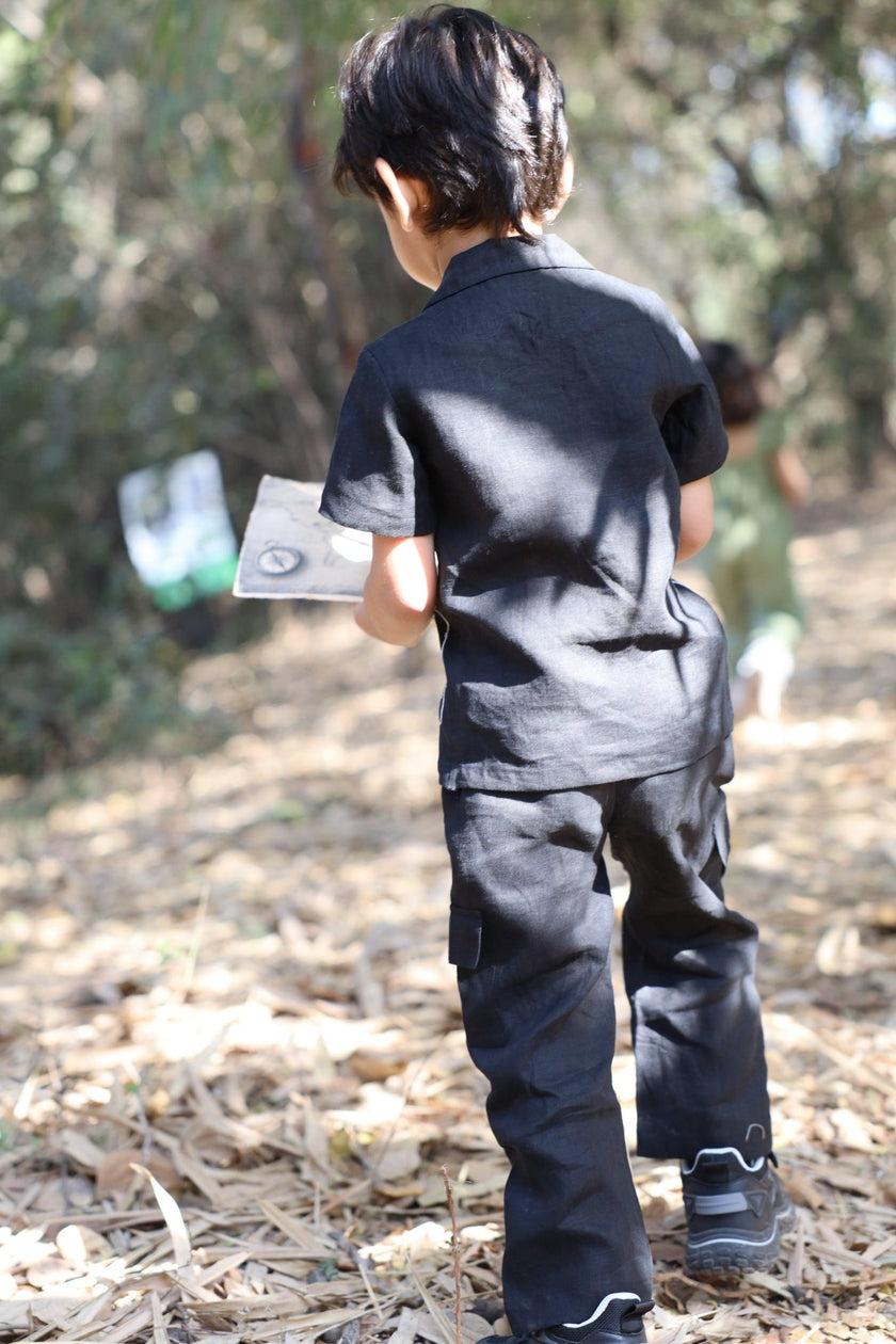 The Imperial Stars And Shuttles inspired Pure Linen Handwork Unisex Coord Set - Black - Funny Bones Clothings