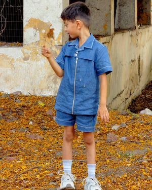The Indigo Wave Solid Premium Linen Coord Set - Funny Bones Clothings