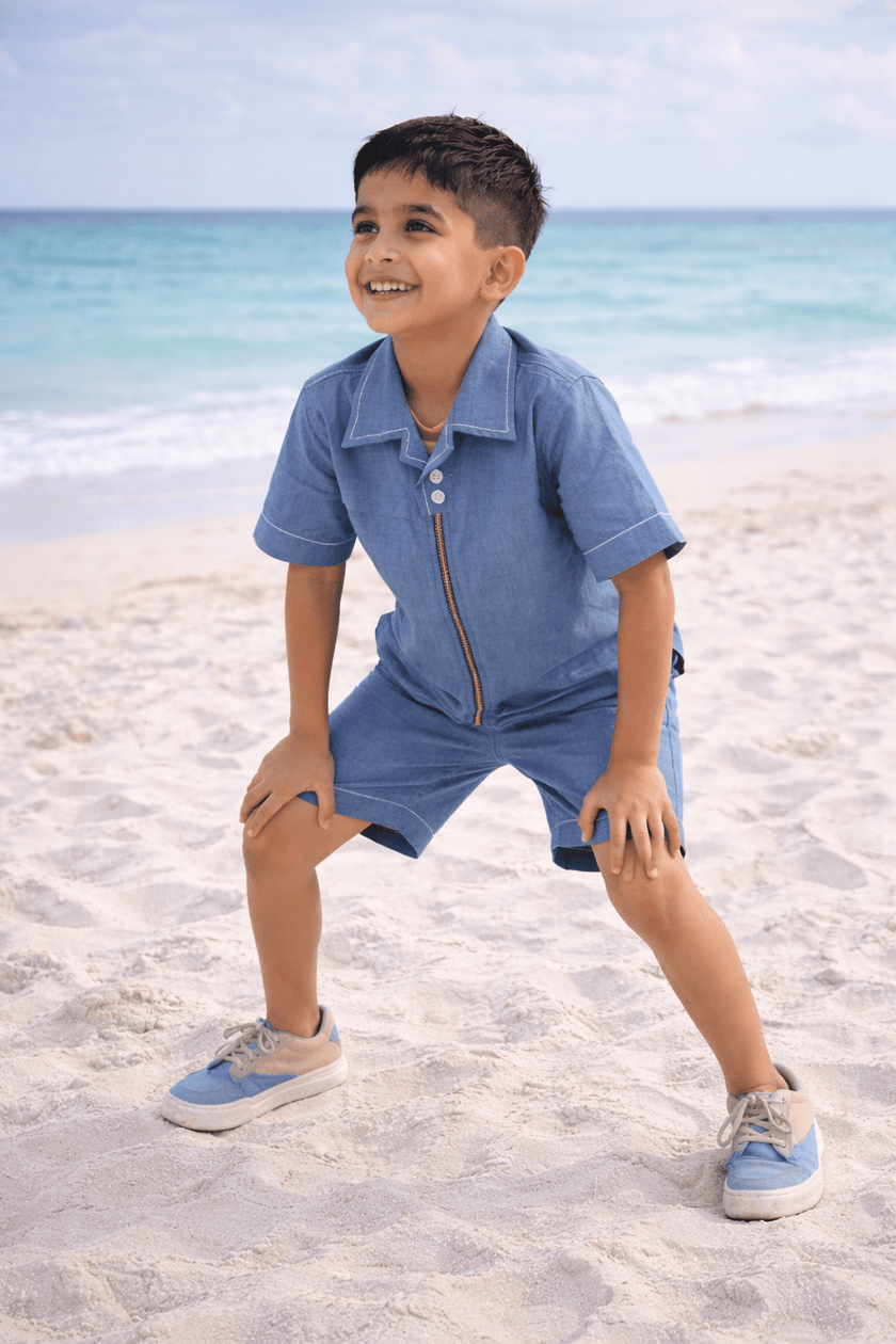 The Indigo Wave Solid Premium Linen Coord Set - Funny Bones Clothings