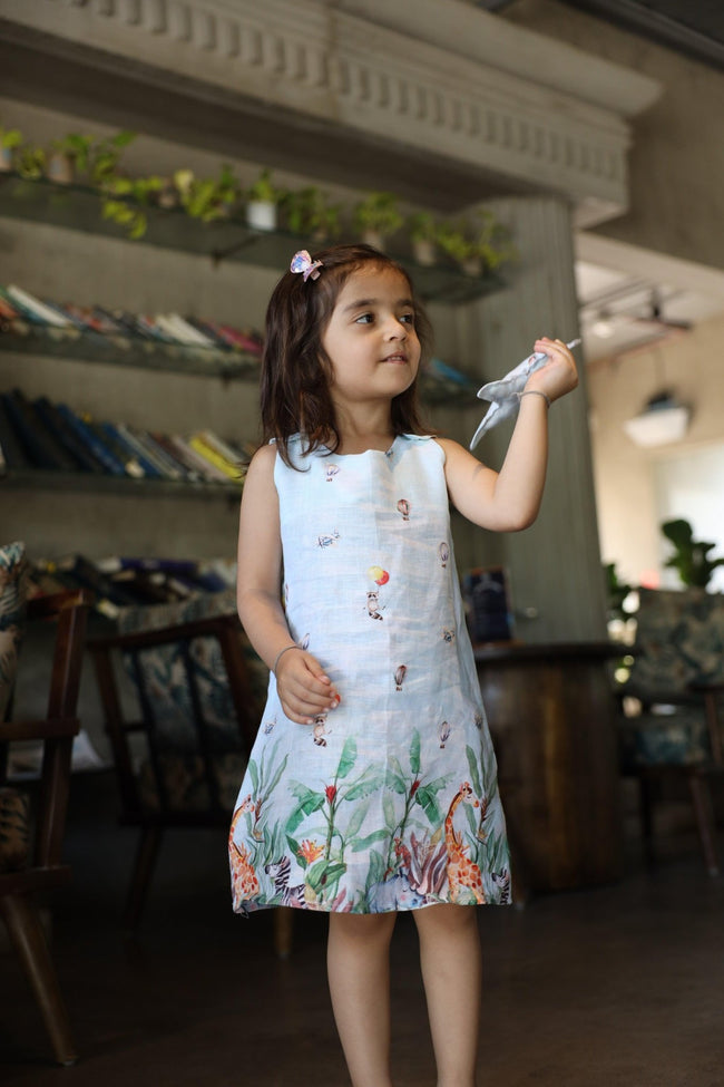The Natures Flight Print Pure Linen Dress - Funny Bones Clothings