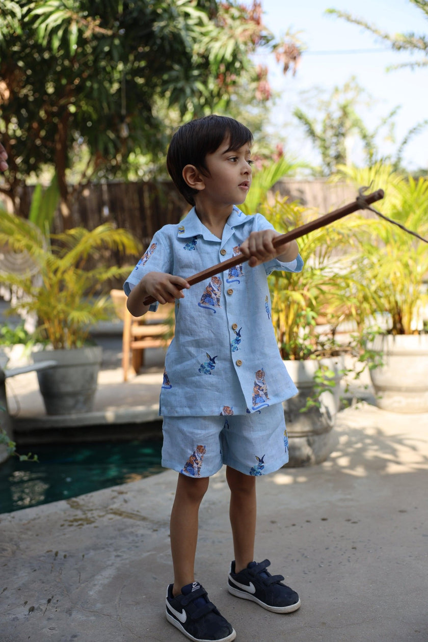 The Royal Toika Print Pure Linen Coord Set - Funny Bones Clothings