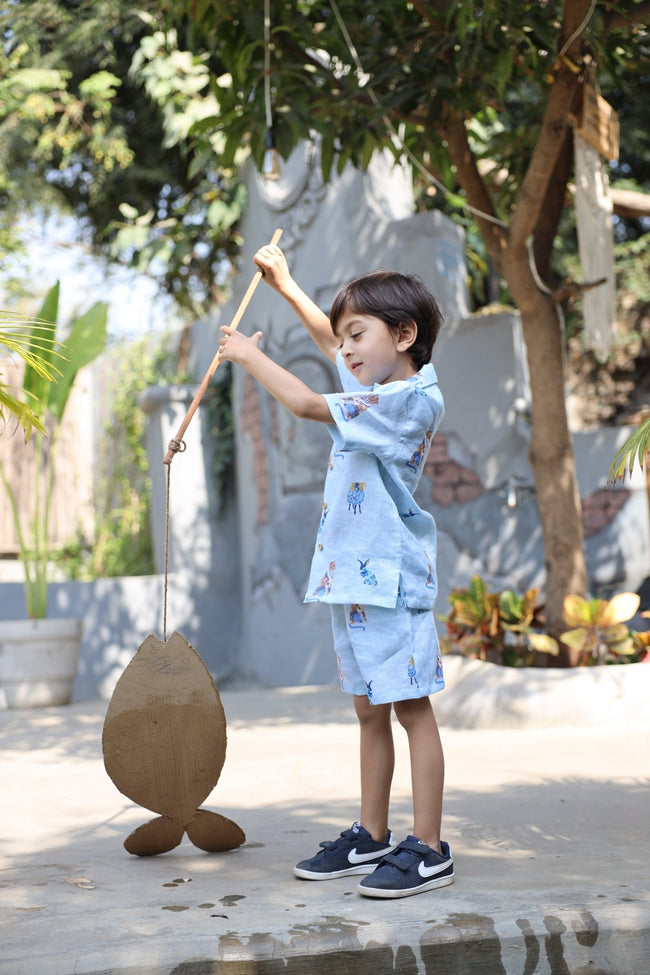 The Royal Toika Print Pure Linen Coord Set - Funny Bones Clothings