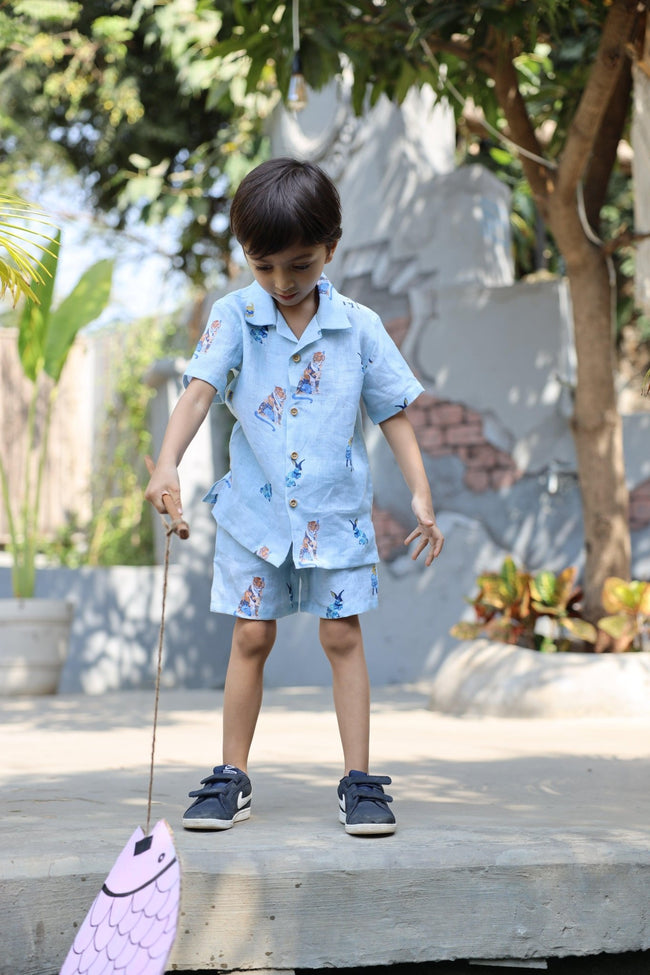 The Royal Toika Print Pure Linen Coord Set - Funny Bones Clothings