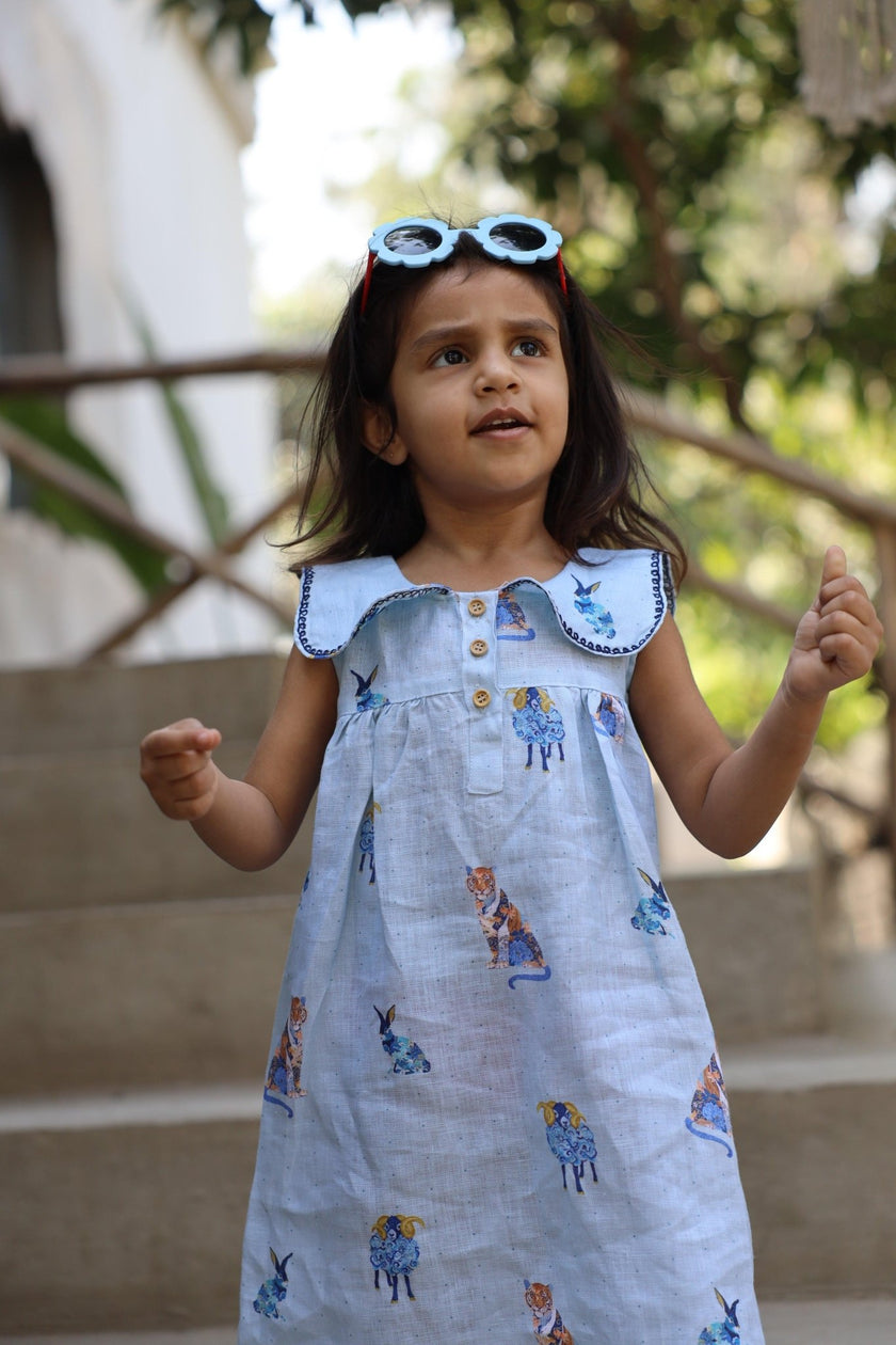 The Royal Toika Print Pure Linen Dress - Funny Bones Clothings