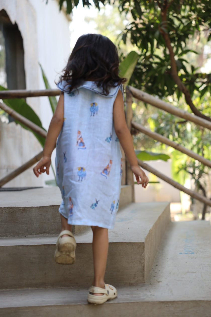 The Royal Toika Print Pure Linen Dress - Funny Bones Clothings