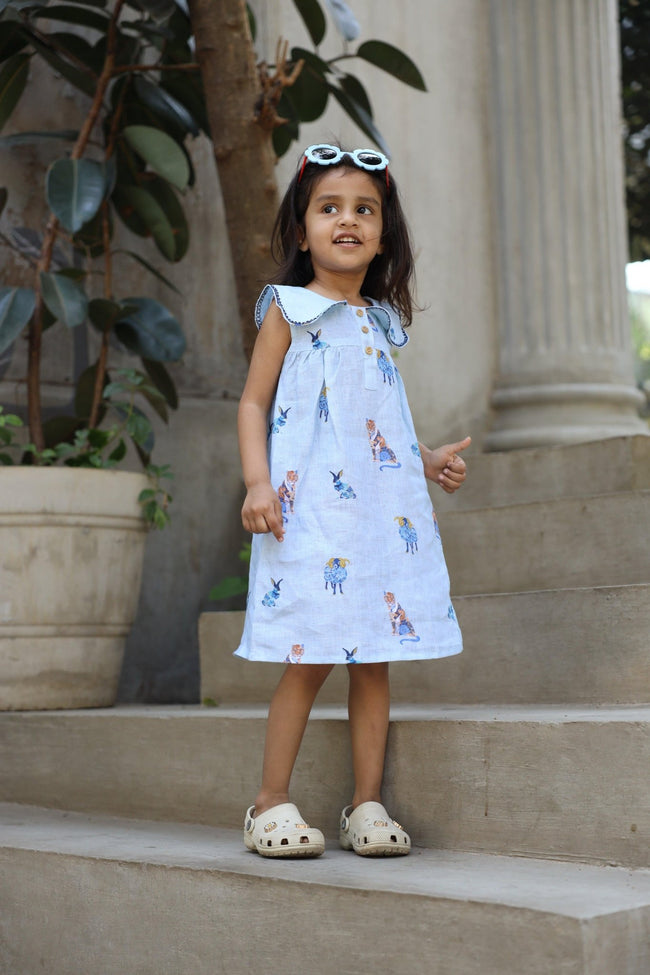 The Royal Toika Print Pure Linen Dress - Funny Bones Clothings